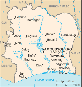 Map of Ivory Coast